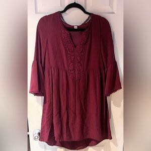 Beautiful Knox Rose Embroidered Bell Sleeve Mini Dress in Rust Orange